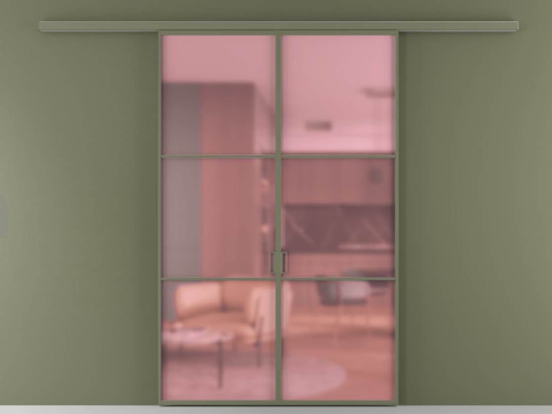 Перегородка Formato вдоль стены 2 створки АЛПР 040.03 Алюминий оливковый тёмный Сатинированное розовое стекло, триплекс Цена 10900 Br | Volhovec