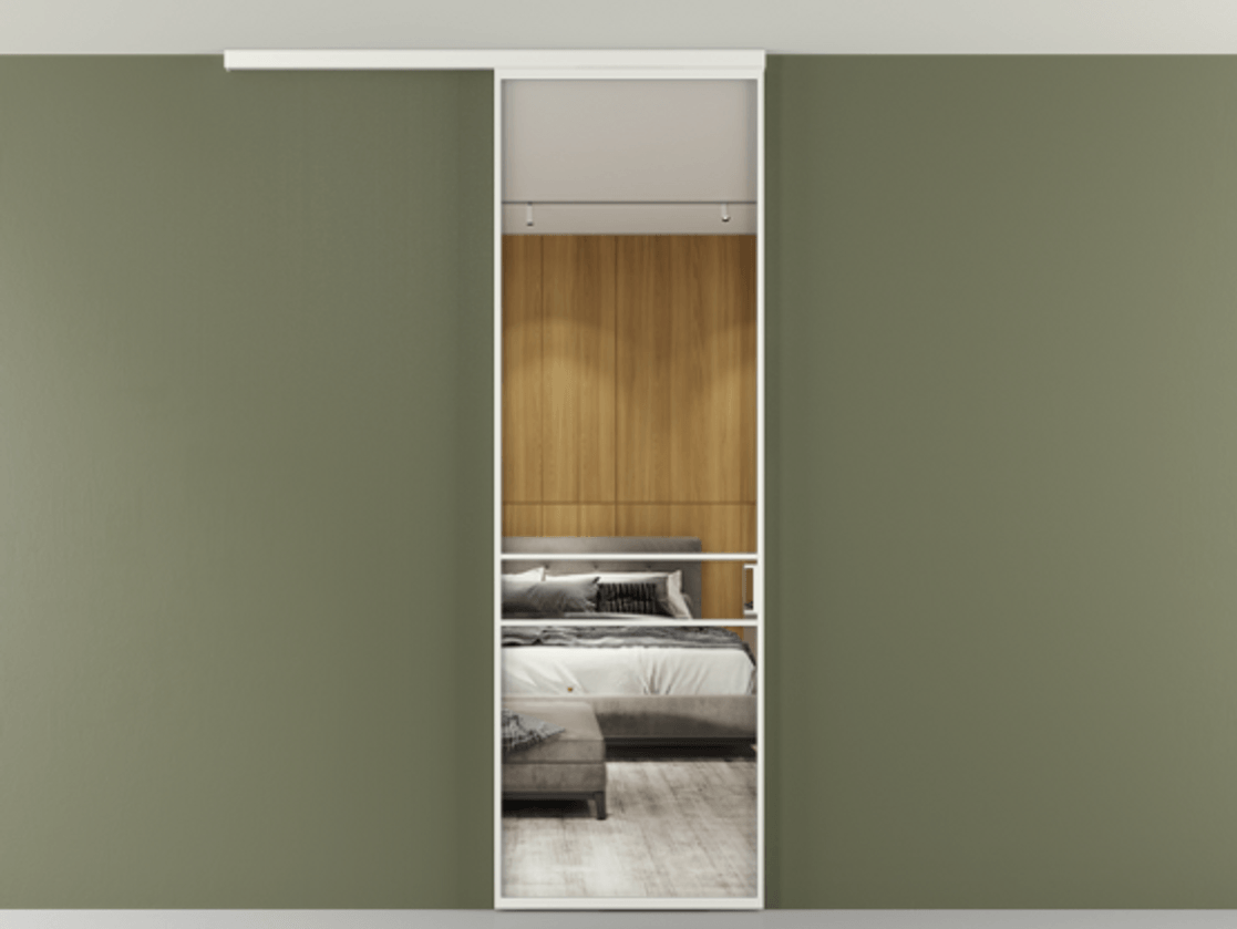 Перегородка Formato вдоль стены на потолок 1 створка АЛПР 040.02 Алюминий светло-серый Двустороннее зеркало, триплекс , триплекс 6 мм Цена 5400 Br | Volhovec