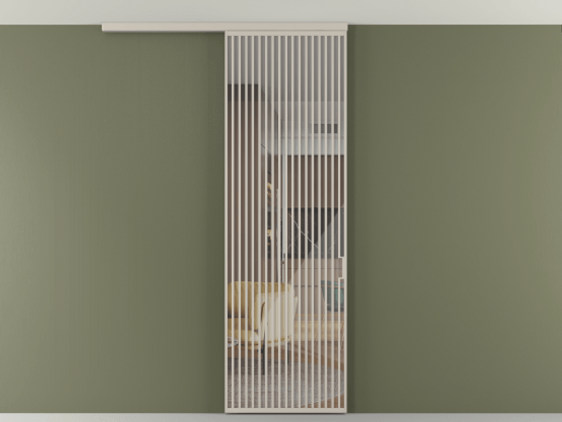 Перегородка Формато вдоль стены на потолок 1 створка АЛПР 040.06 Алюминий светло-бежевый Рефлективное прозрачное стекло "Стопсол", калёное Цена 12470 Br | Volhovec