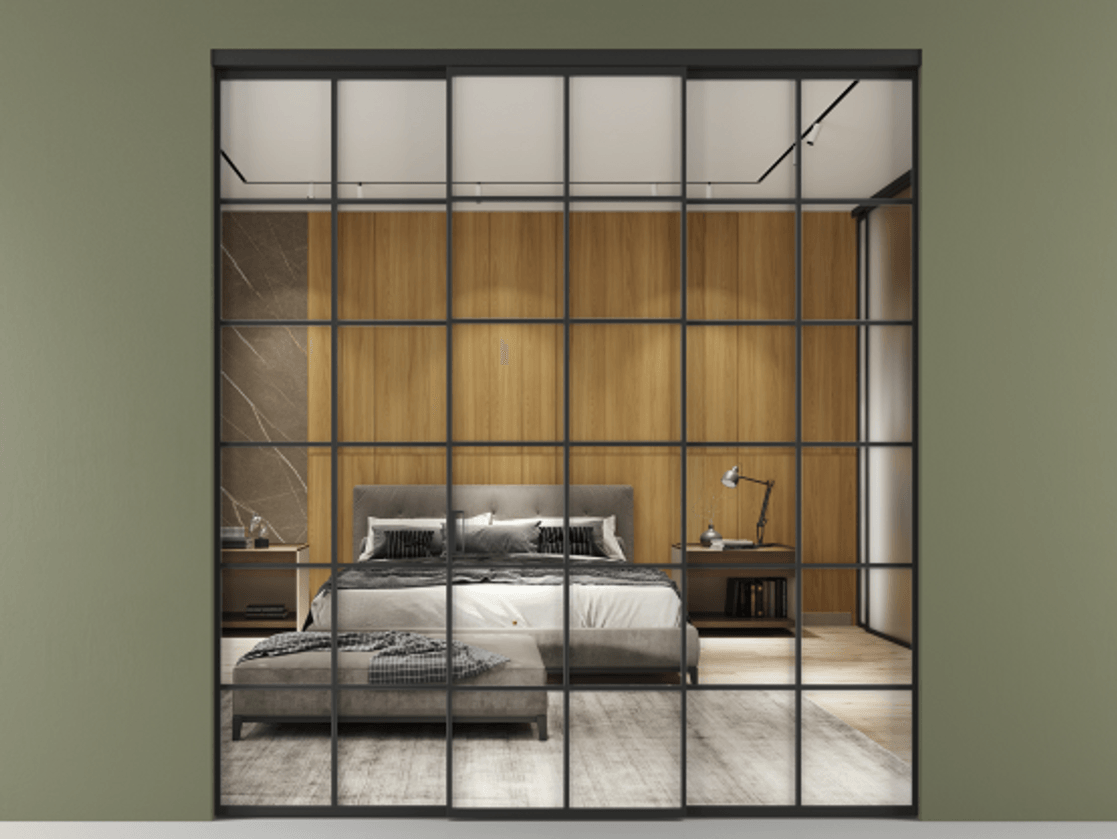 Перегородка Formato внутри проёма 3 створки АЛПР 040.05 Алюминий Черный Двустороннее зеркало, триплекс , триплекс 6 мм Цена 13080 Br | Volhovec