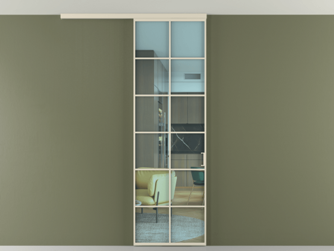 Перегородка Formato вдоль стены на потолок 1 створка АЛПР 040.05 Алюминий бежево-серый Прозрачное голубое стекло, триплекс Цена 6700 Br | Volhovec