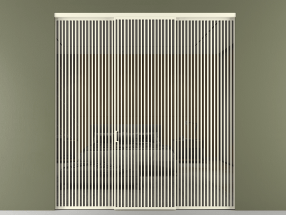 Перегородка Formato внутри проёма 3 створки АЛПР 040.06 Алюминий молочно-белый Рефлективное серое стекло "Stopsol", калёное Цена 32700 Br | Volhovec