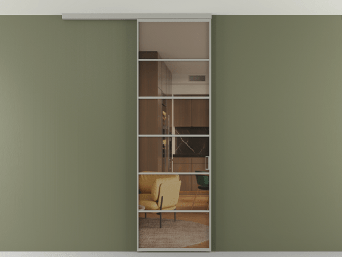 Перегородка Формато вдоль стены на потолок 1 створка АЛПР 040.04 Алюминий нейтральный серый Прозрачное бронзовое стекло, триплекс Цена 5520 Br | Volhovec