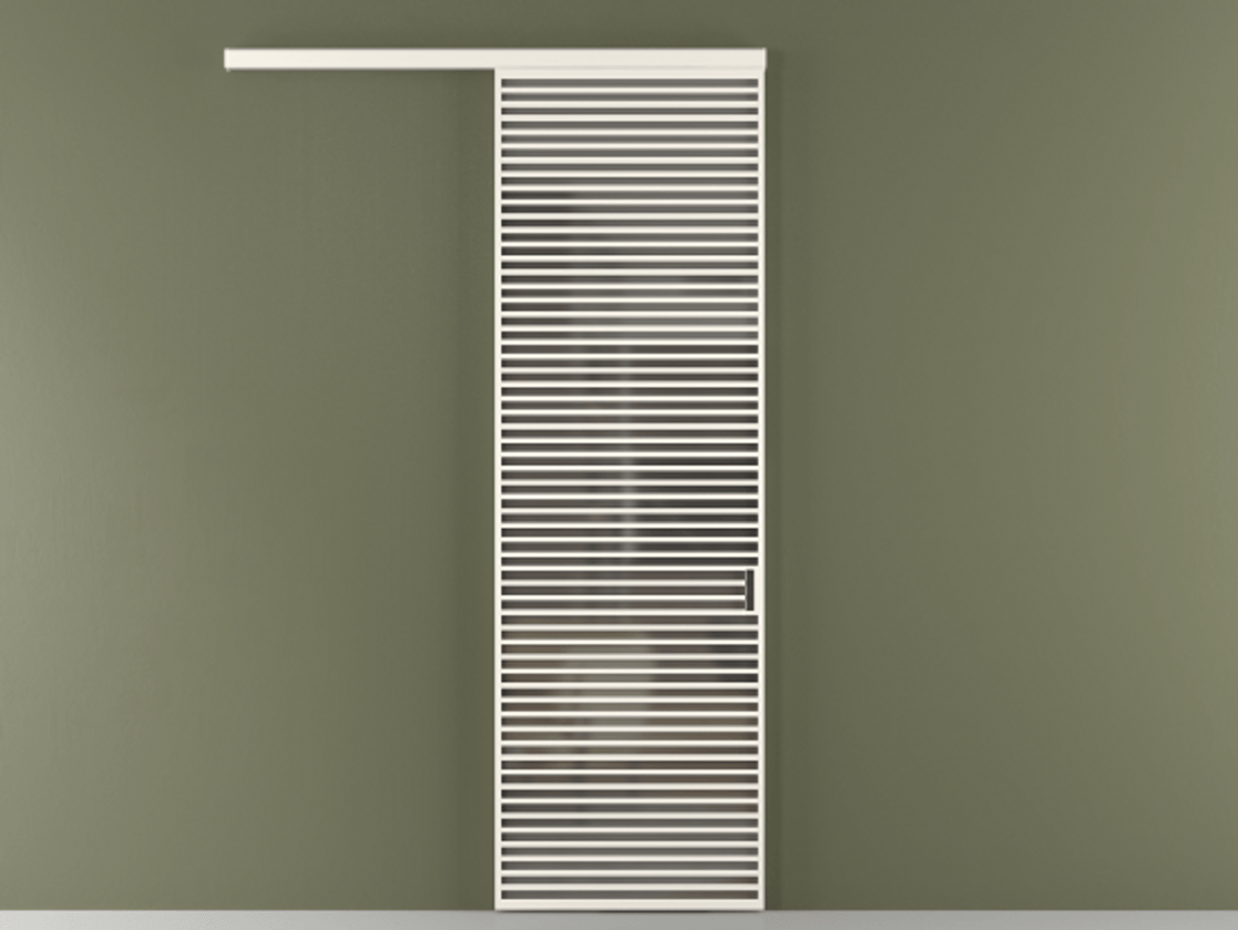 Перегородка Formato вдоль стены 1 створка АЛПР 040.07 Алюминий пудровый белый Сатинированное серое стекло, триплекс Цена 9860 Br  | Volhovec