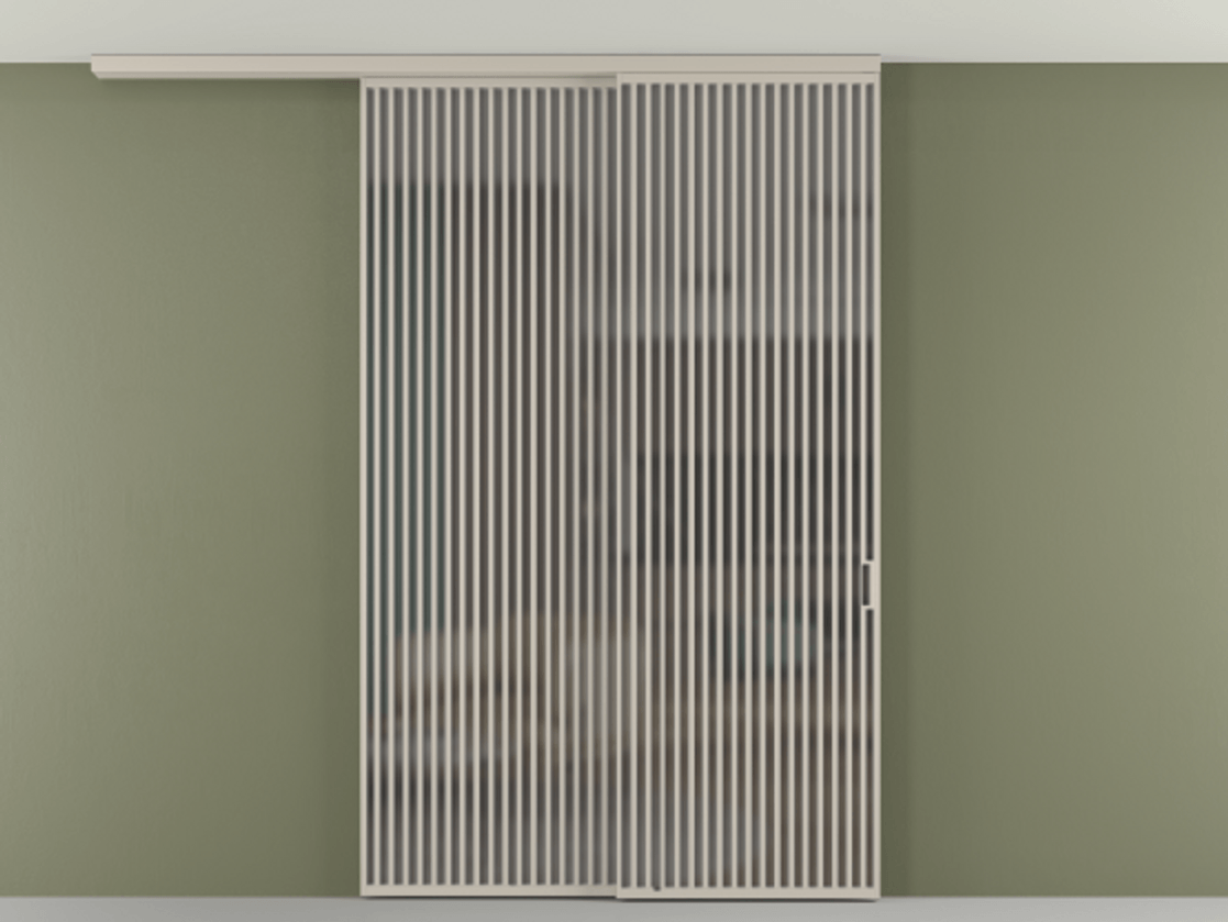 Перегородка Formato вдоль стены на потолок 2 створки с синхронным механизмом АЛПР 040.06 Алюминий светло-бежевый Сатинированное серое стекло, триплекс Цена 23070 Br | Volhovec