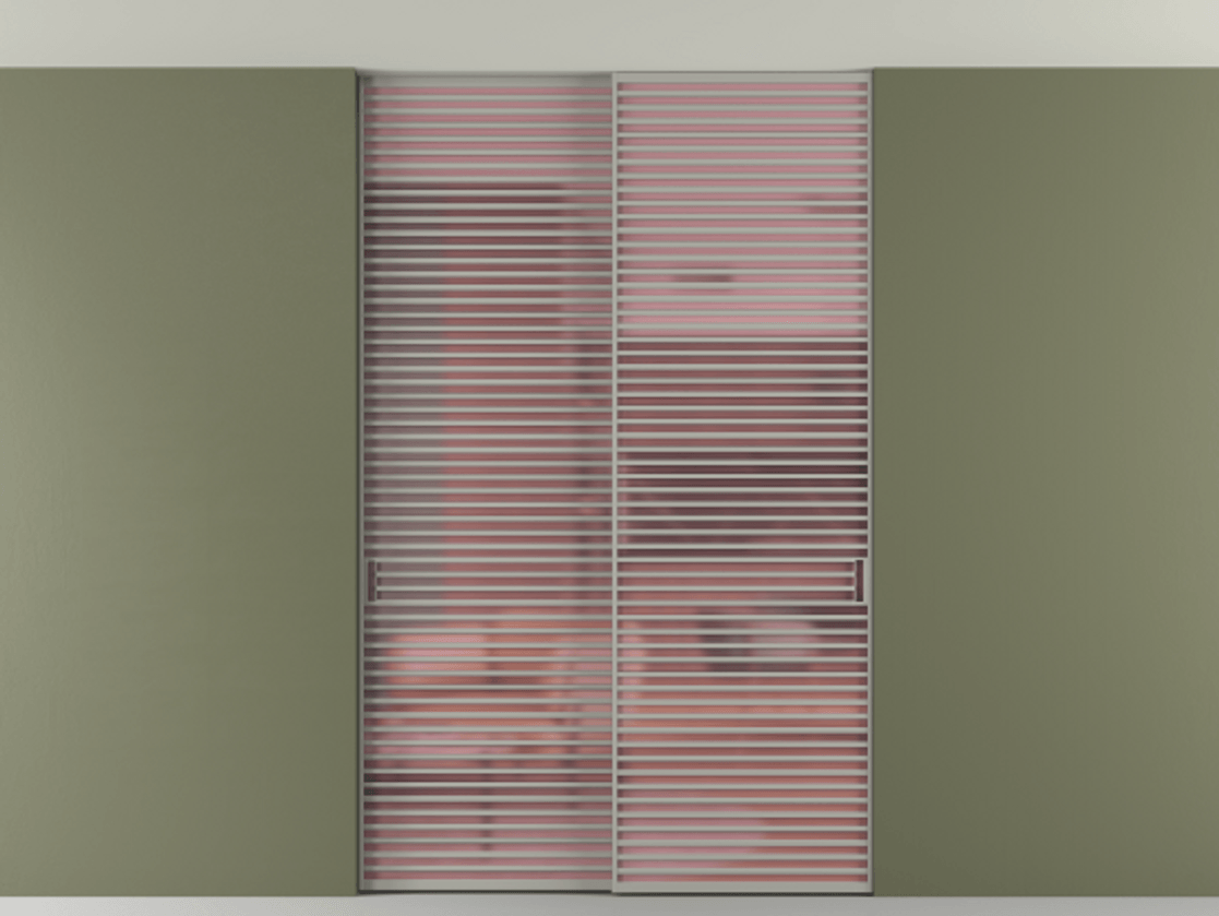 Перегородка Формато внутри проёма скрытое крепление в потолок 2 створки АЛПР 040.07 Алюминий нейтральный серый Сатинированное розовое стекло, триплекс Цена 21900 Br | Volhovec