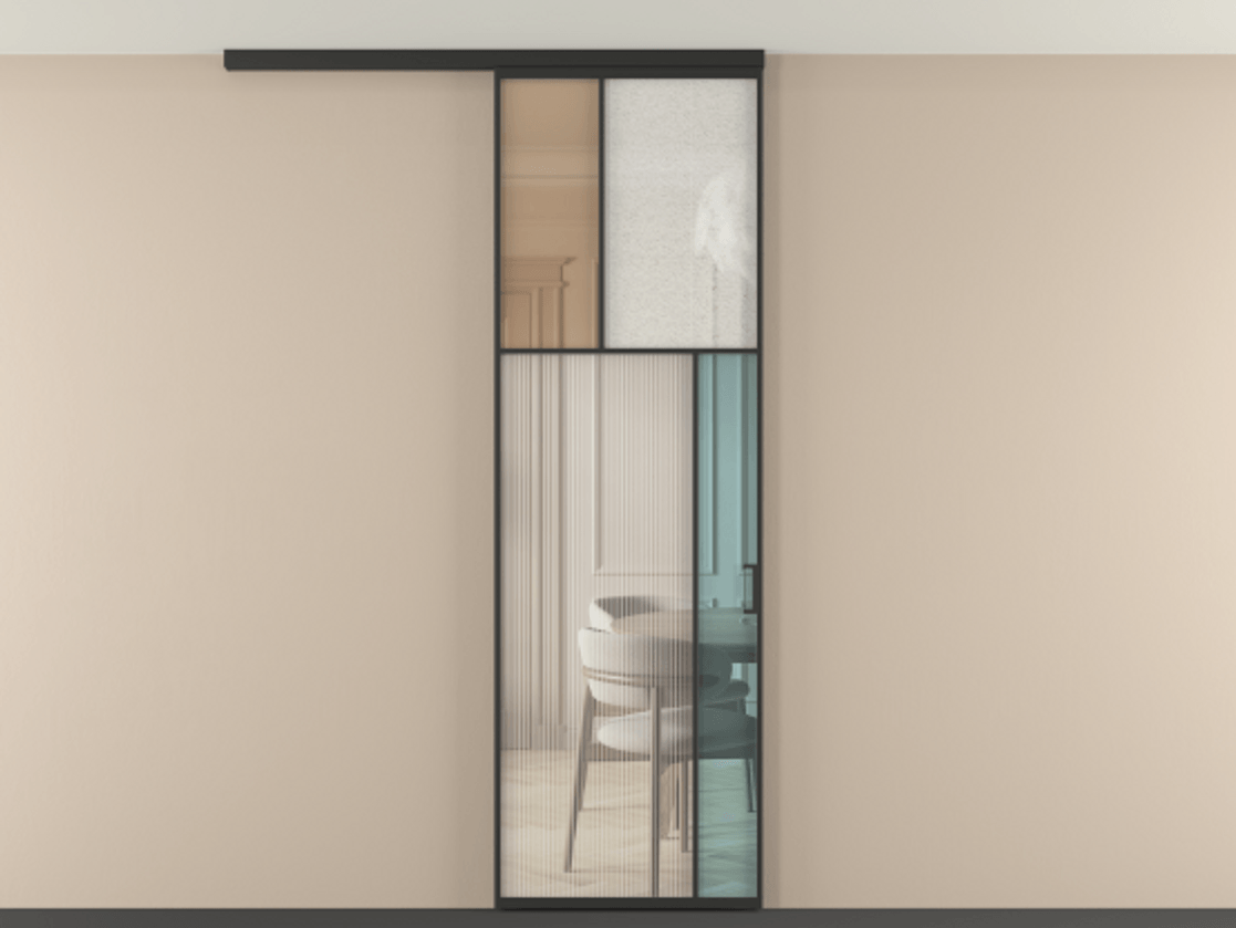 Перегородка Мозаик вдоль стены на потолок 1 створка АЛПР 041.23 Алюминий Черный Комбинация стекол Группы 1 и Группы 3 Цена 7200 Br | Volhovec