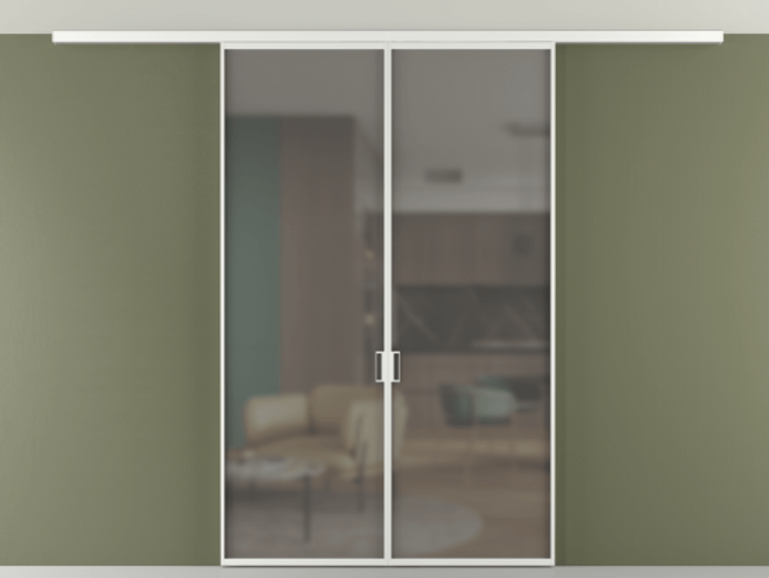 Перегородка Формато вдоль стены на потолок 2 створки АЛПР 040.01 Алюминий белоснежный Сатинированное серое стекло, триплекс Цена 9500 Br | Volhovec