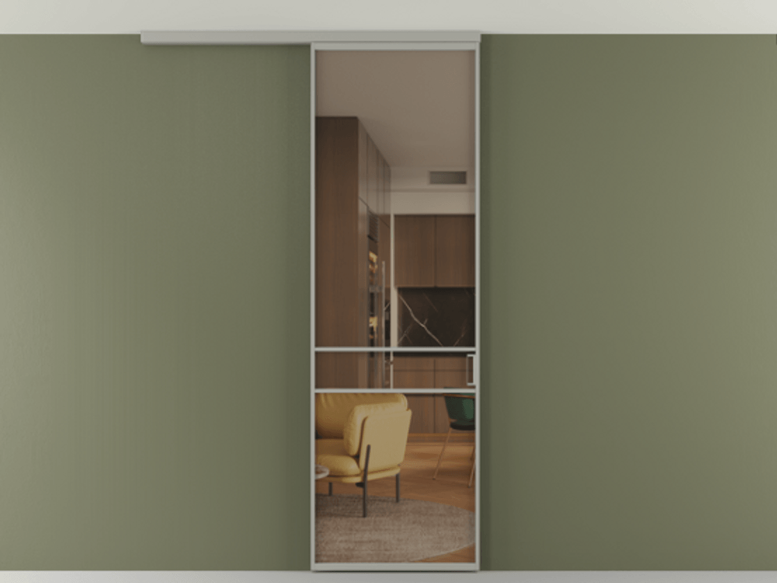 Перегородка Formato вдоль стены на потолок 1 створка АЛПР 040.02 Алюминий нейтральный серый Прозрачное бронзовое стекло, триплекс Цена 5400 Br | Volhovec