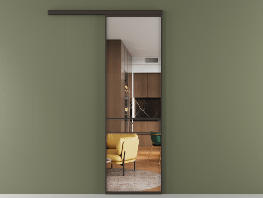 Перегородка Формато вдоль стены 1 створка АЛПР 040.02 Алюминий антрацит Прозрачное стекло "Кристал Вижн", калёное Цена 6010 Br  | Volhovec