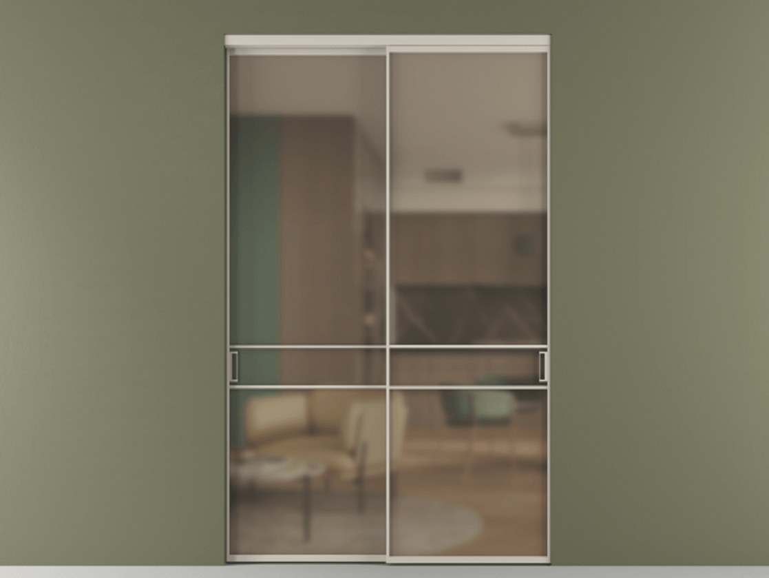 Перегородка Formato внутри проёма 2 створки АЛПР 040.02 Алюминий светло-бежевый Сатинированное бронзовое стекло, триплекс Цена 24720 Br  | Volhovec