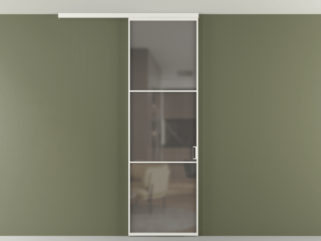 Перегородка Formato вдоль стены на потолок 1 створка АЛПР 040.03 Алюминий светло-серый Сатинированное серое стекло, триплекс Цена 5400 Br | Volhovec