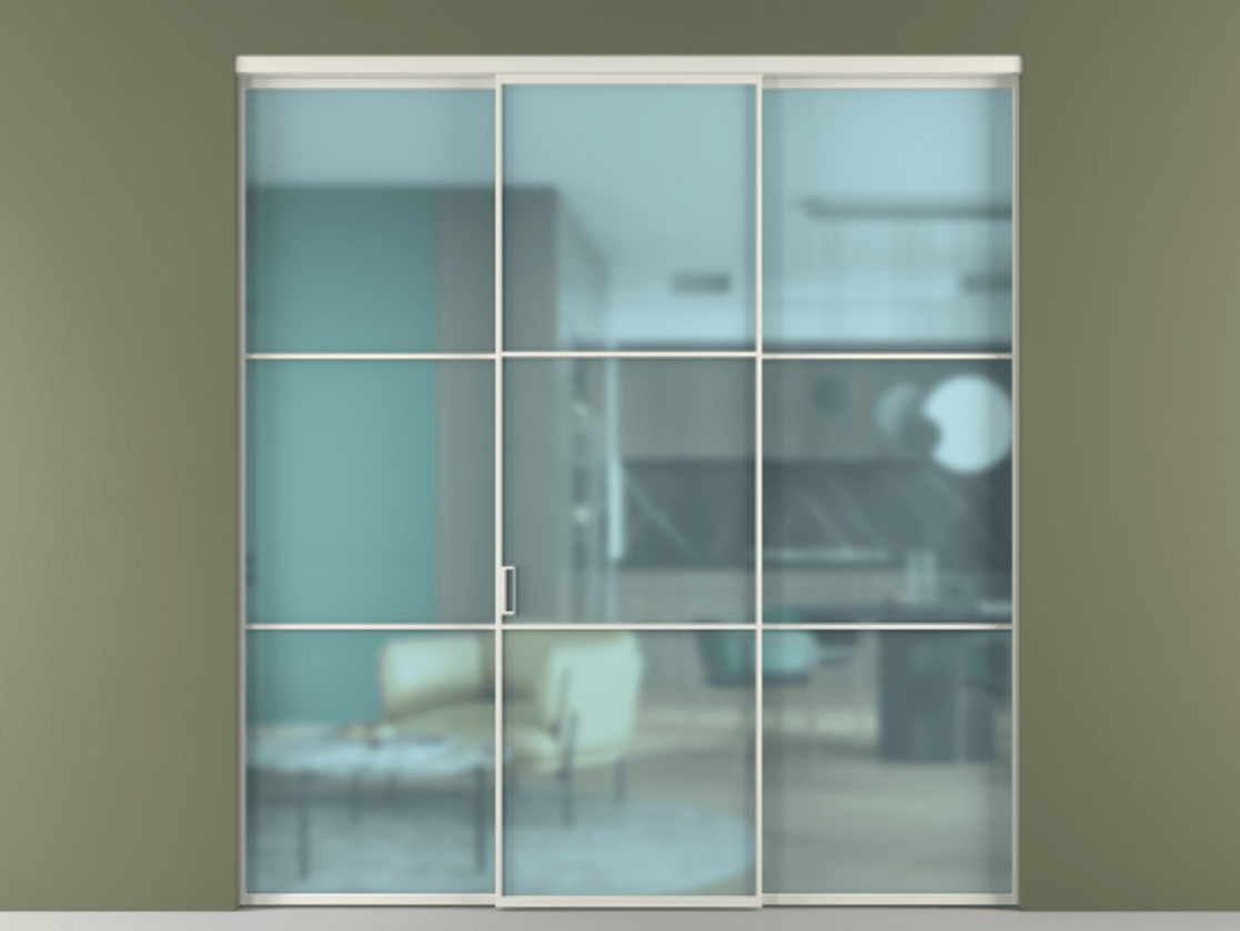 Перегородка Формато внутри проёма 3 створки АЛПР 040.03 Алюминий Белый Сатинированное голубое стекло, триплекс Цена 12200 Br | Volhovec