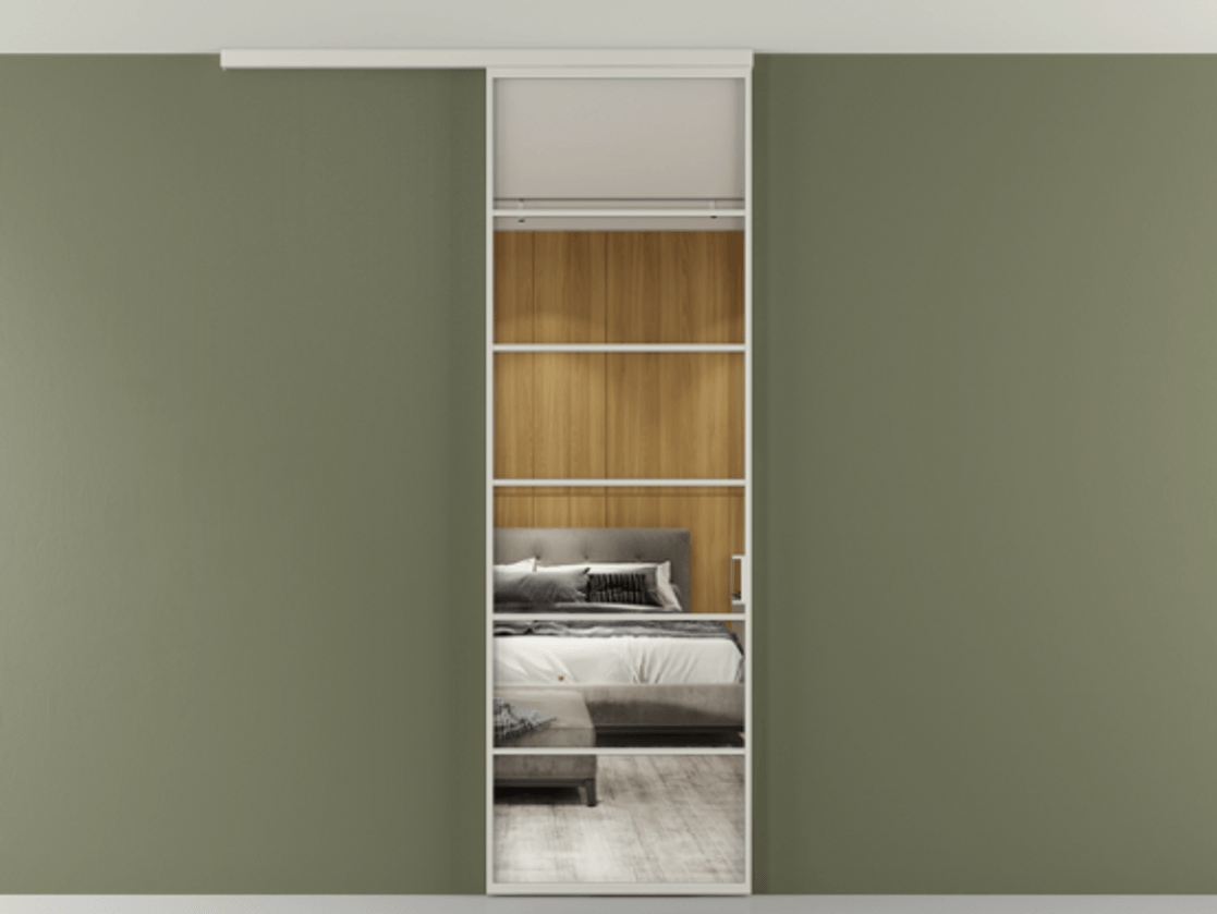 Перегородка Formato вдоль стены на потолок 1 створка АЛПР 040.04 Алюминий тёплый серый Двустороннее зеркало, триплекс , триплекс 6 мм Цена 5770 Br | Volhovec