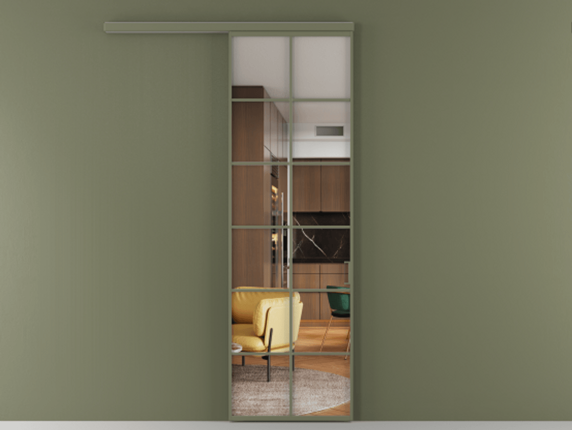 Перегородка Formato вдоль стены 1 створка АЛПР 040.05 Алюминий оливковый тёмный Прозрачное стекло "Crystal Vision", калёное Цена 7320 Br  | Volhovec