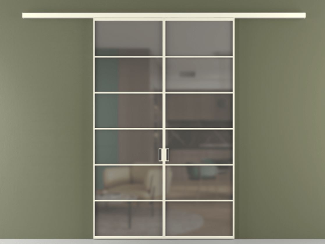 Перегородка Формато вдоль стены 2 створки АЛПР 040.04 Алюминий молочно-белый Сатинированное серое стекло, триплекс Цена 11080 Br | Volhovec