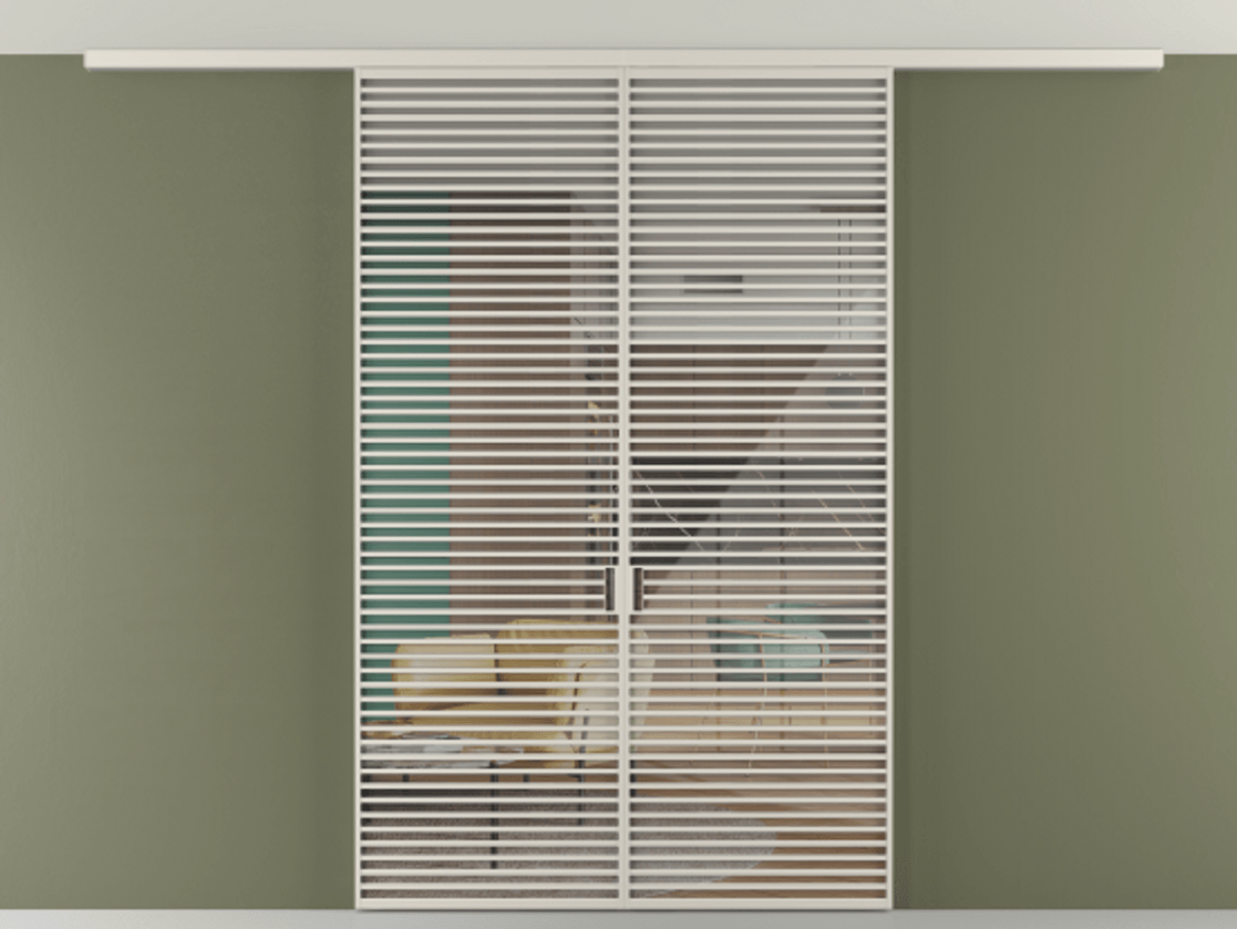 Перегородка Формато вдоль стены на потолок 2 створки АЛПР 040.07 Алюминий облачно-серый Рефлективное прозрачное стекло "Стопсол", калёное Цена 20330 Br | Volhovec