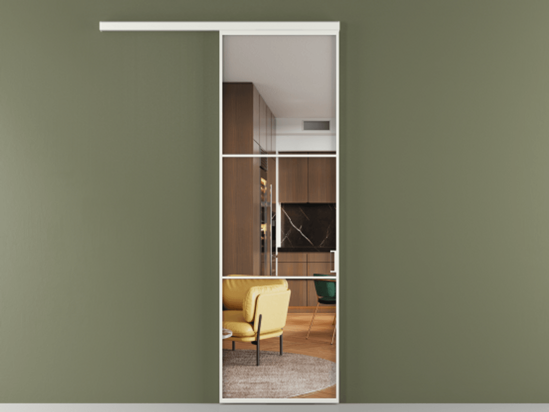 Перегородка Формато вдоль стены 1 створка АЛПР 040.03 Алюминий светло-серый Прозрачное стекло "Кристал Вижн", калёное Цена 6010 Br  | Volhovec