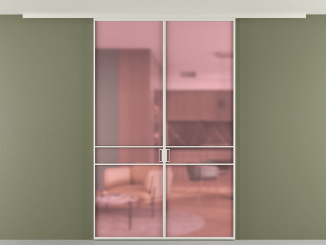 Перегородка Формато вдоль стены на потолок 2 створки АЛПР 040.02 Алюминий Белый Сатинированное розовое стекло, триплекс Цена 9600 Br | Volhovec