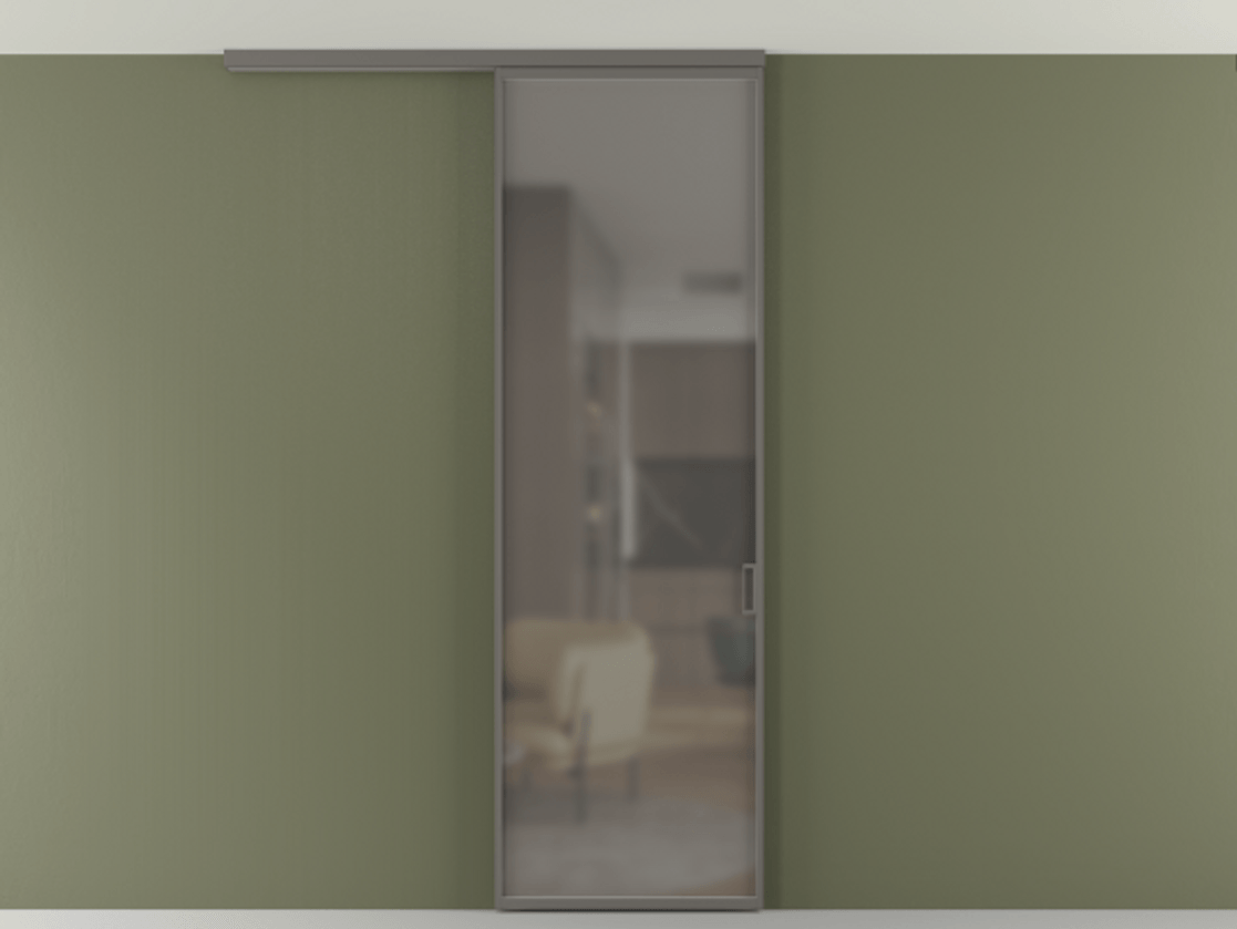 Перегородка Formato вдоль стены на потолок 1 створка АЛПР 040.01 Алюминий классический серый Сатинированное серое стекло, триплекс Цена 5150 Br | Volhovec