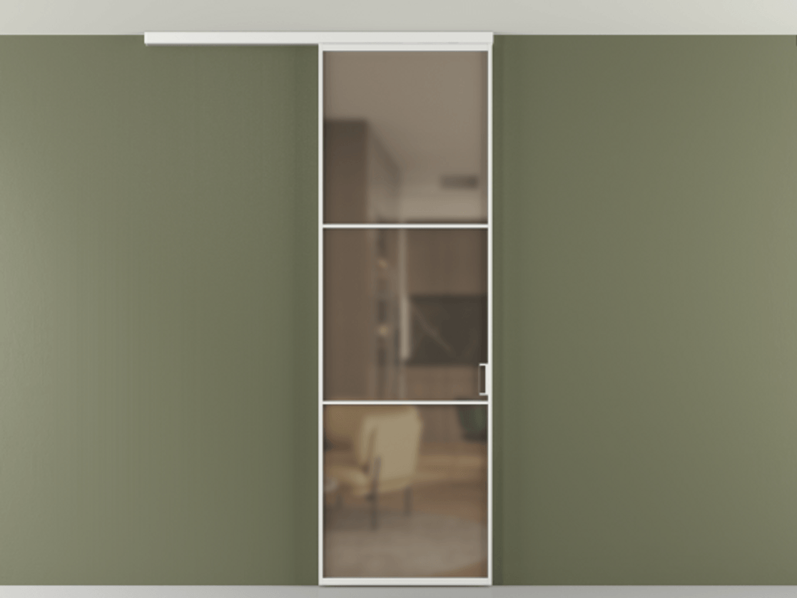 Перегородка Формато вдоль стены на потолок 1 створка АЛПР 040.03 Алюминий белоснежный Сатинированное бронзовое стекло, триплекс Цена 5400 Br | Volhovec