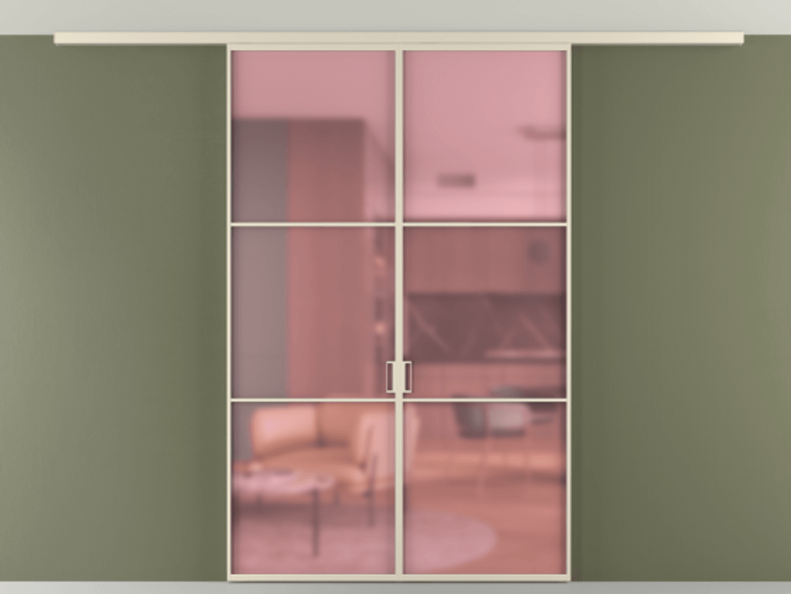 Перегородка Формато вдоль стены на потолок 2 створки АЛПР 040.03 Алюминий бежево-серый Сатинированное розовое стекло, триплекс Цена 10000 Br | Volhovec