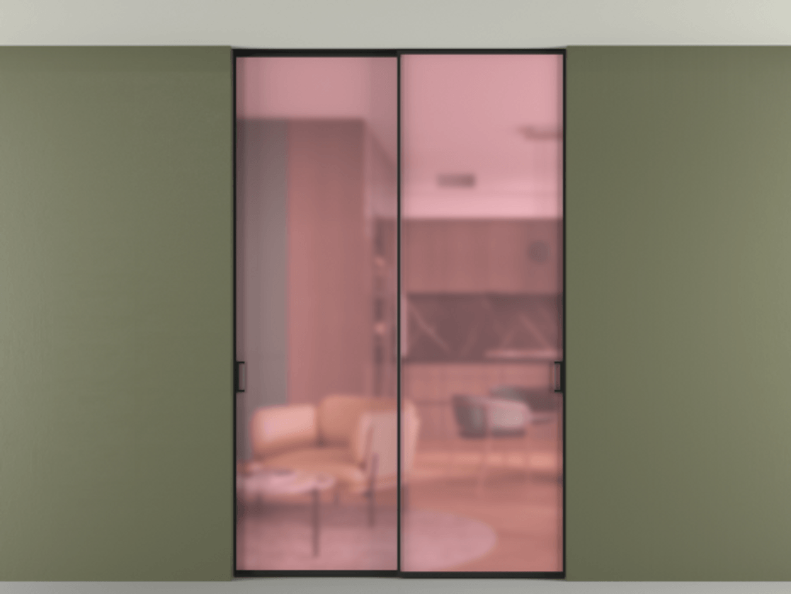 Перегородка Formato внутри проёма скрытое крепление в потолок 2 створки АЛПР 040.01 Алюминий Черный Сатинированное розовое стекло, триплекс. Скрытый короб ЧЕР Цена 12900 Br 1. Полотно 2 шт. (800/2100 мм)
2. Комплект установки раздвижной системы
3. Базовый комплект фурнитуры
4. Ручка RONDO. Фабрика дверей Волховец 8 (800) 551 43 19 Перегородка Formato внутри проёма скрытое крепление в потолок 2 створки АЛПР 040.01 Алюминий Черный Сатинированное розовое стекло, триплекс Цена 12900 Br | Volhovec