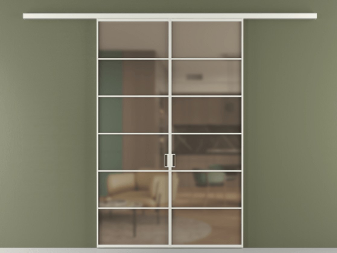 Перегородка Формато вдоль стены 2 створки АЛПР 040.04 Алюминий серый Сатинированное бронзовое стекло, триплекс Цена 11080 Br | Volhovec