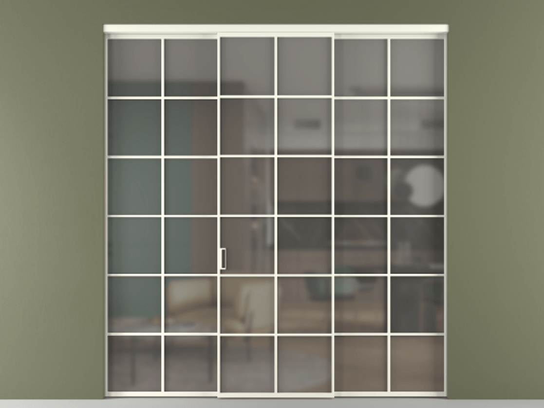 Перегородка Formato внутри проёма 3 створки АЛПР 040.05 Алюминий жемчужный Сатинированное серое стекло, триплекс Цена 14290 Br | Volhovec