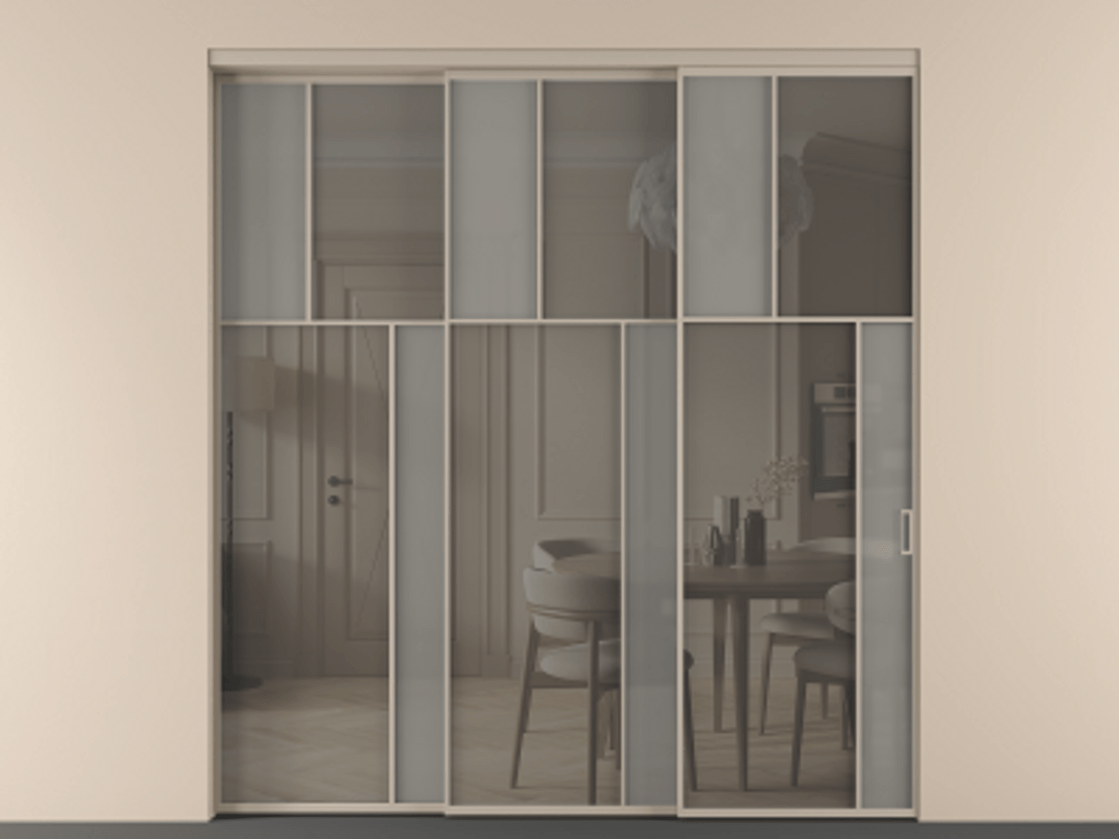 Перегородка Mosaic внутри проёма 3 створки с синхронным механизмом АЛПР 041.23 Алюминий бисквитный Сатинированное серое стекло, триплекс, 6 мм + Прозрачное серое стекло, триплекс. Цена 23390 Br . Фабрика дверей Волховец 8 (800) 551 43 19 Перегородка Mosaic внутри проёма 3 створки с синхронным механизмом АЛПР 041.23 Алюминий бисквитный Сатинированное серое стекло, триплекс, 6 мм + Прозрачное серое стекло, триплекс Цена 23390 Br | Volhovec