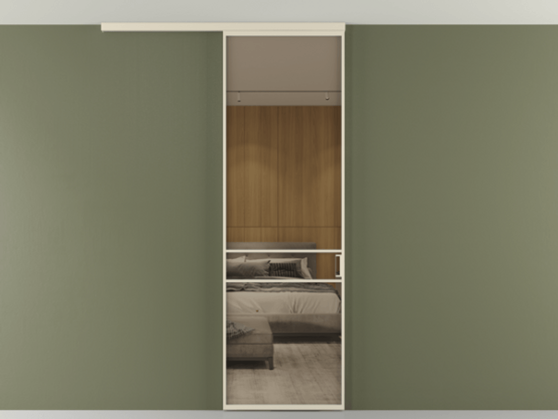 Перегородка Formato вдоль стены на потолок 1 створка АЛПР 040.02 Алюминий бежево-серый Рефлективное бронзовое стекло "Stopsol", калёное Цена 6711 Br | Volhovec