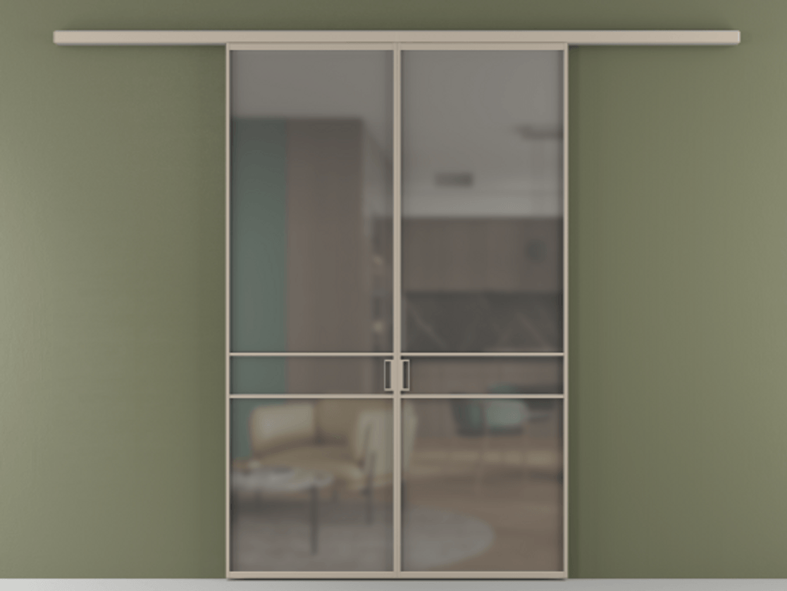 Перегородка Formato вдоль стены 2 створки АЛПР 040.02 Алюминий бисквитный Сатинированное серое стекло, триплекс Цена 12460 Br | Volhovec