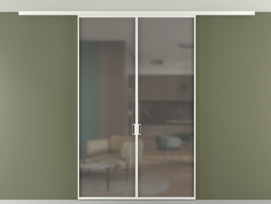 Перегородка Формато вдоль стены на потолок 2 створки АЛПР 040.01 Алюминий светло-серый Сатинированное серое стекло, триплекс Цена 9500 Br | Volhovec