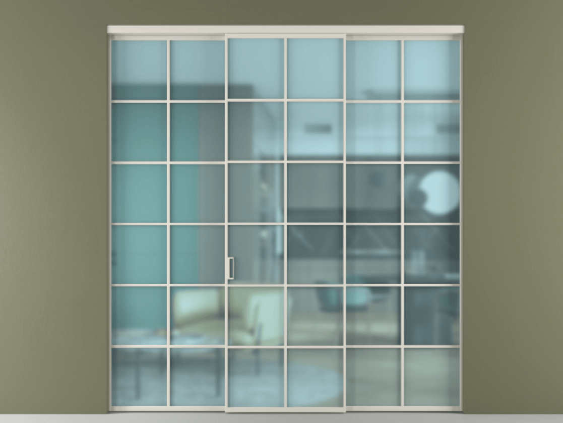 Перегородка Formato внутри проёма 3 створки АЛПР 040.05 Алюминий облачно-серый Сатинированное голубое стекло, триплекс Цена 13600 Br | Volhovec