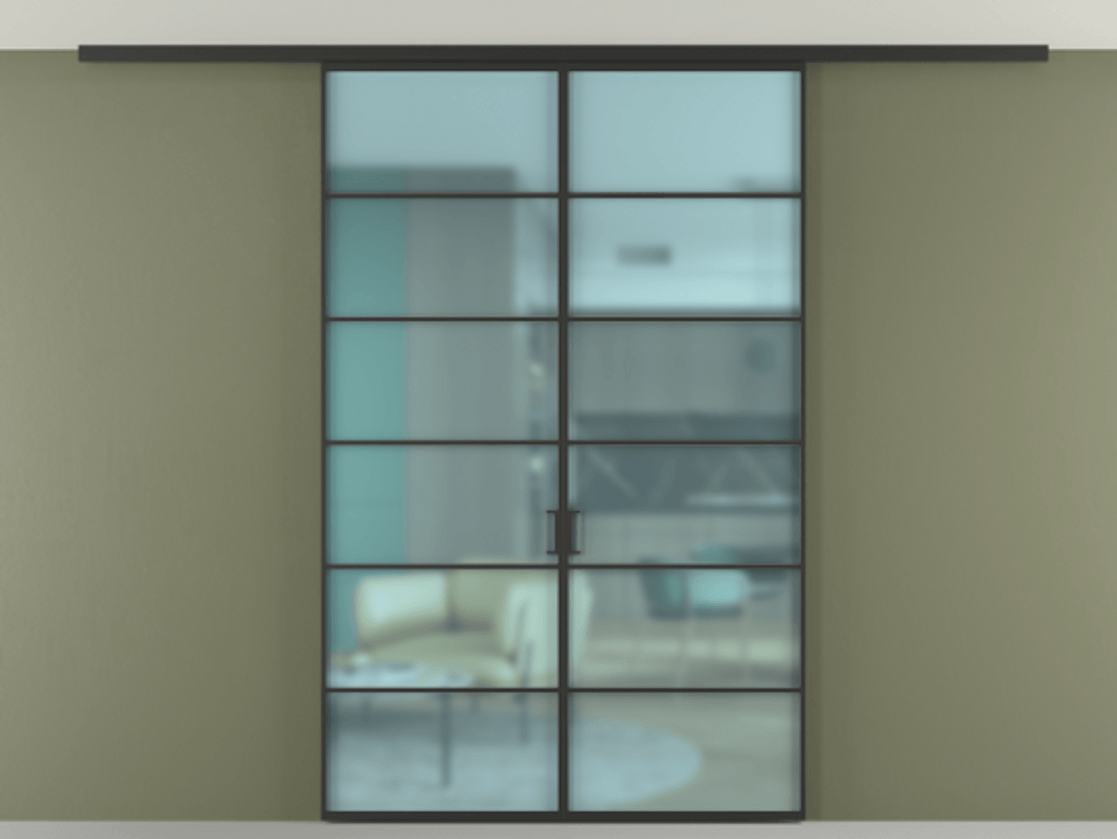 Перегородка Формато вдоль стены на потолок 2 створки АЛПР 040.04 Алюминий Черный Сатинированное голубое стекло, триплекс Цена 10300 Br | Volhovec