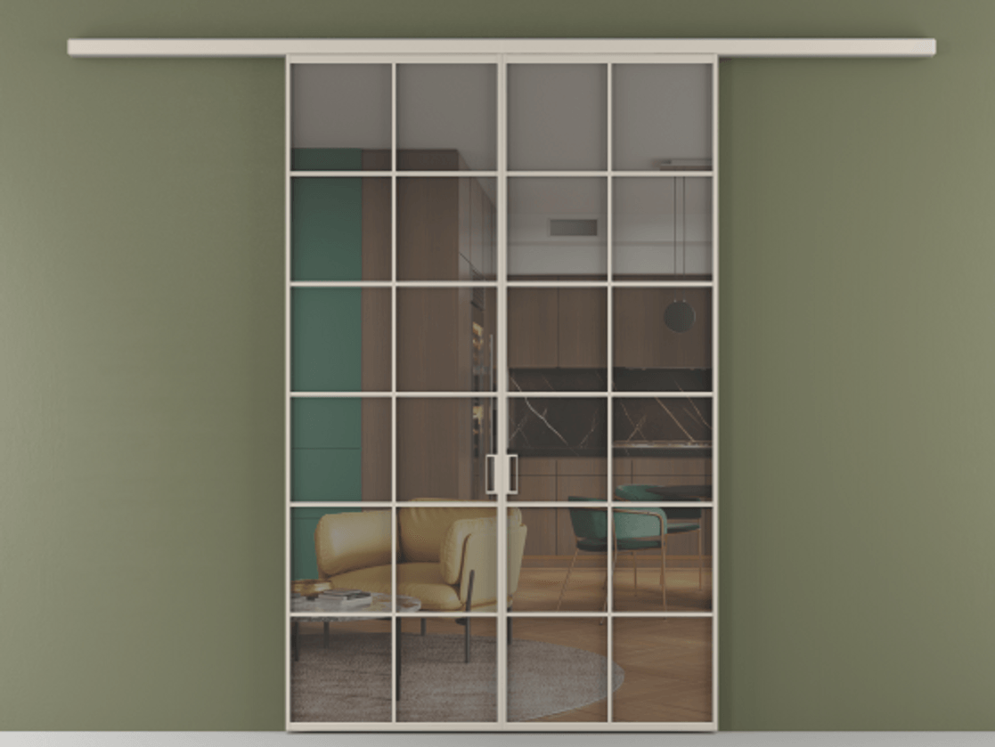 Перегородка Formato вдоль стены 2 створки АЛПР 040.05 Алюминий светло-бежевый Прозрачное серое стекло, триплекс Цена 13290 Br | Volhovec