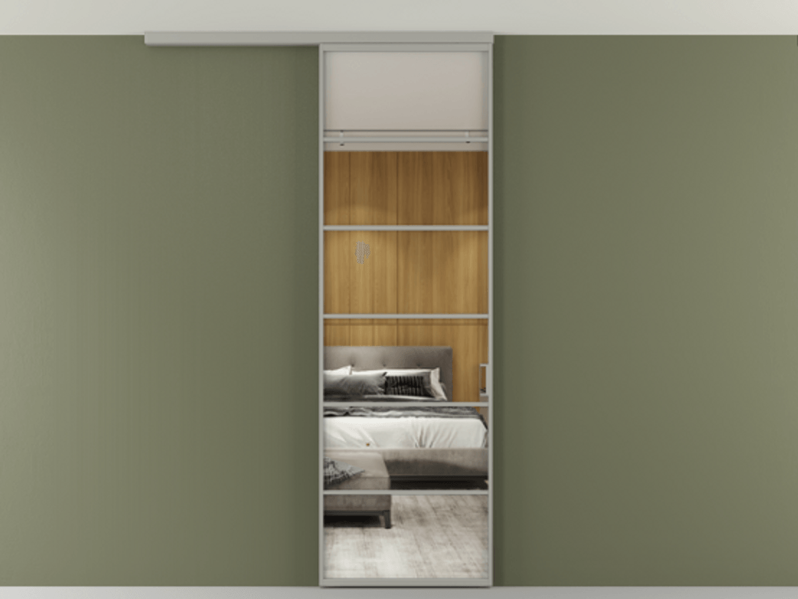 Перегородка Formato вдоль стены на потолок 1 створка АЛПР 040.04 Алюминий нейтральный серый Двустороннее зеркало, триплекс , триплекс 6 мм Цена 5520 Br | Volhovec