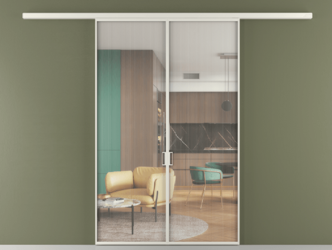 Перегородка Формато вдоль стены 2 створки АЛПР 040.01 Алюминий Белый Рифлёное стекло "Мору", триплекс Цена 10270 Br | Volhovec