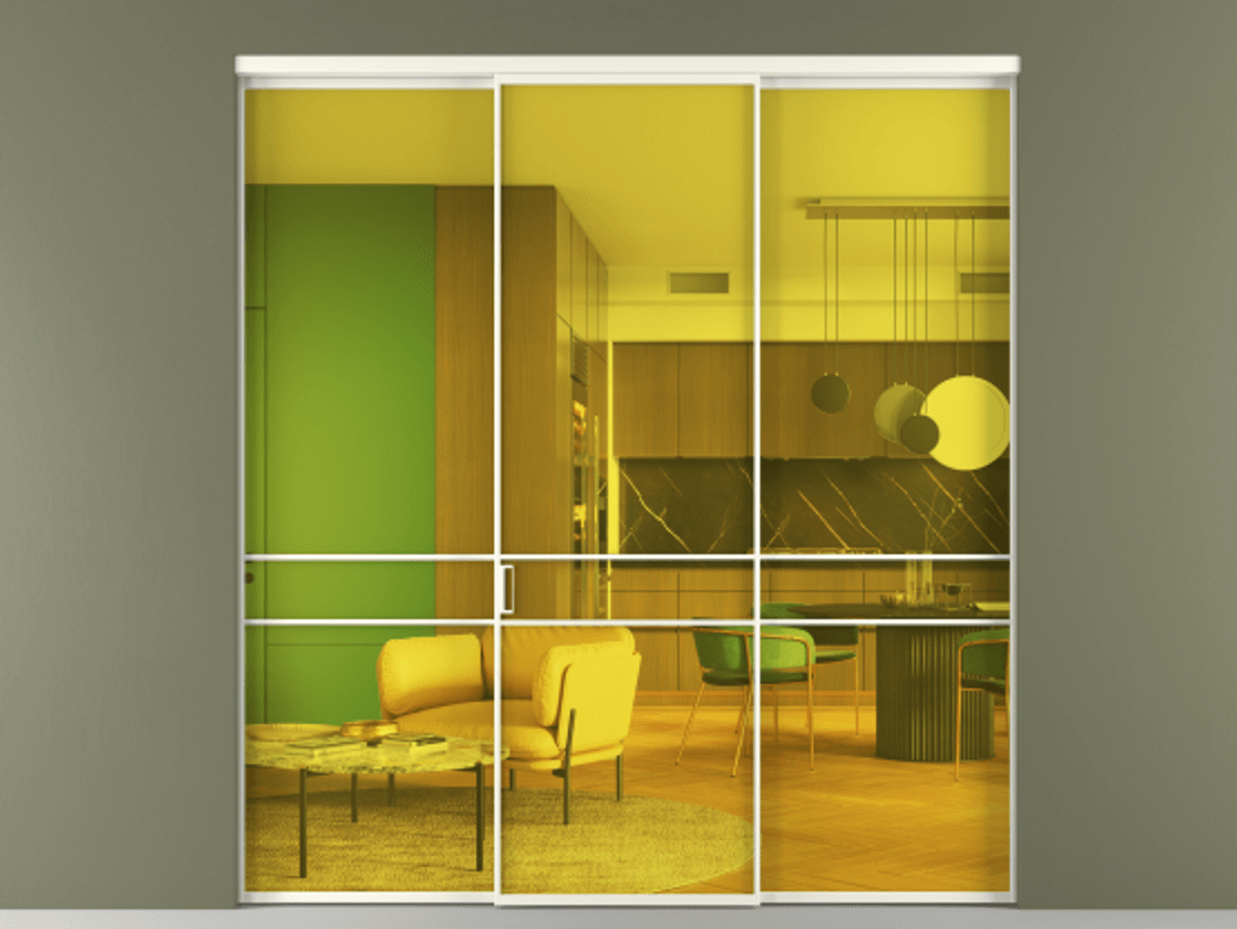 Перегородка Formato внутри проёма 3 створки АЛПР 040.02 Алюминий жемчужный Прозрачное жёлтое стекло, триплекс Цена 13300 Br | Volhovec