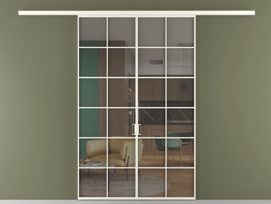 Перегородка Formato вдоль стены 2 створки АЛПР 040.05 Алюминий жемчужный Прозрачное серое стекло, триплекс Цена 13290 Br | Volhovec