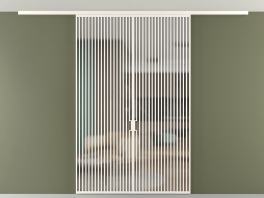 Перегородка Формато вдоль стены на потолок 2 створки АЛПР 040.06 Алюминий пудровый белый Сатинированное стекло "Мателюкс Кристал Вижн", калёное, матовое, каленое 6 мм Цена 24570 Br | Volhovec