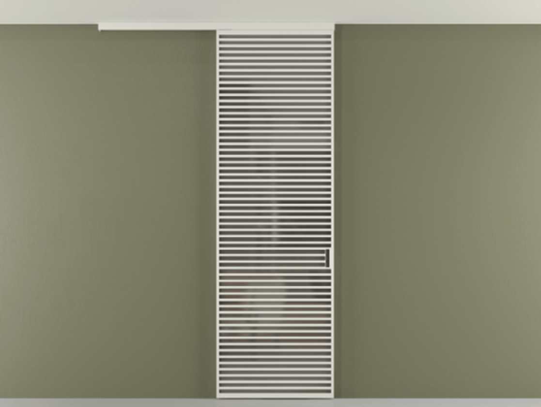 Перегородка Формато вдоль стены на потолок 1 створка АЛПР 040.07 Алюминий Белый Сатинированное серое стекло, триплекс Цена 9100 Br | Volhovec