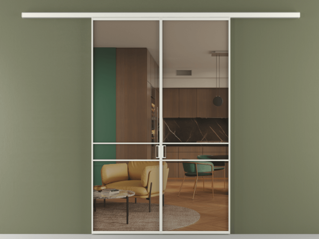 Перегородка Formato вдоль стены 2 створки АЛПР 040.02 Алюминий серый Прозрачное бронзовое стекло, триплекс Цена 12460 Br | Volhovec