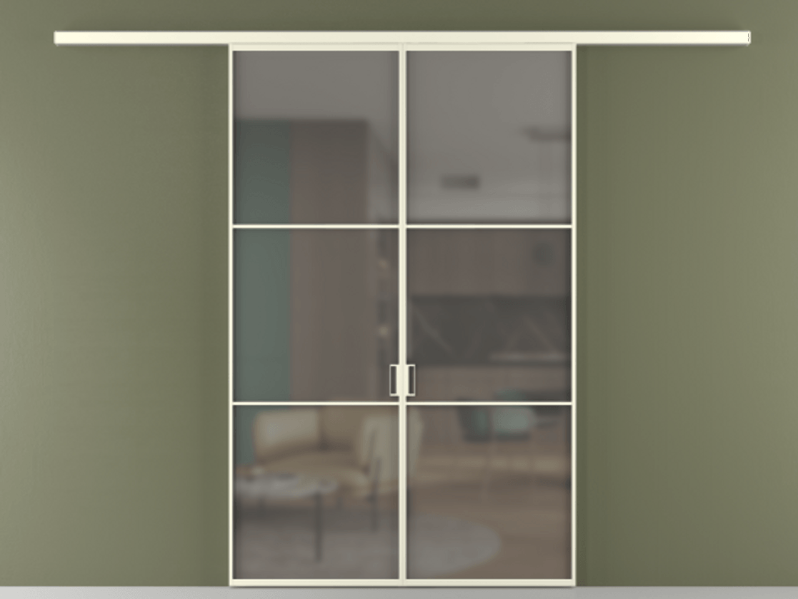 Перегородка Формато вдоль стены 2 створки АЛПР 040.03 Алюминий молочно-белый Сатинированное серое стекло, триплекс Цена 10450 Br | Volhovec