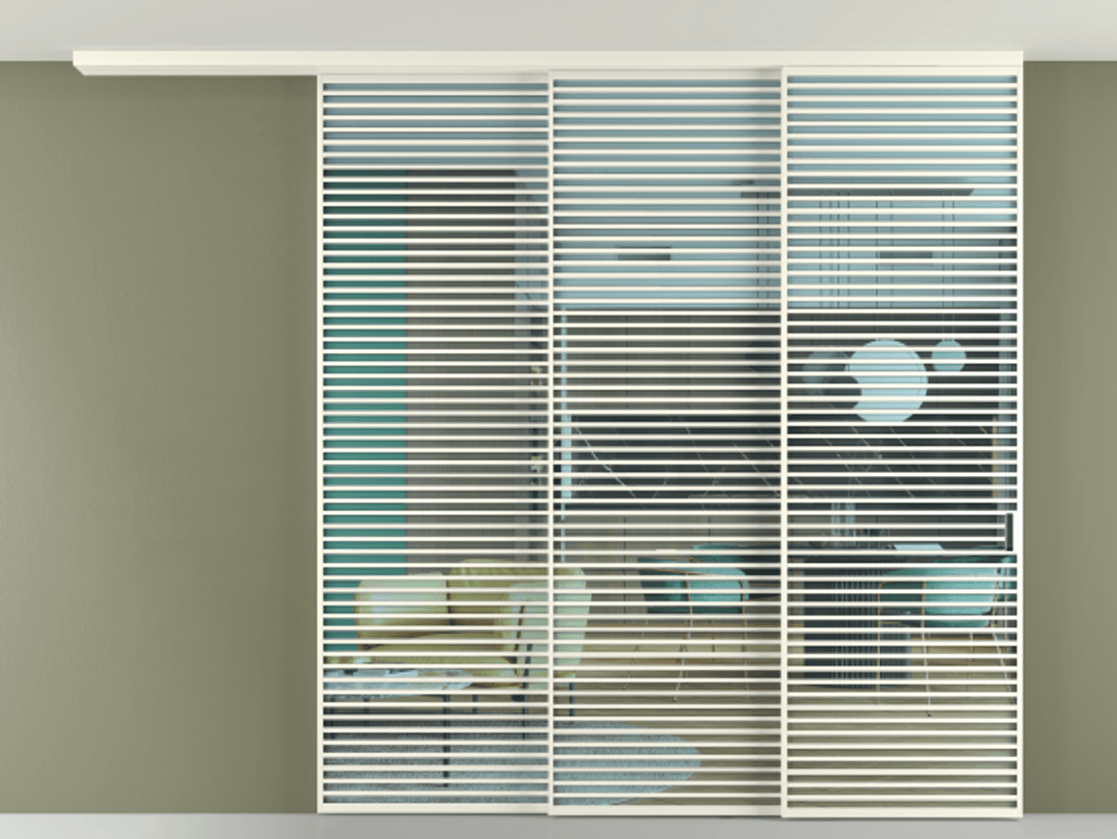 Перегородка Formato вдоль стены на потолок 3 створки с синхронным механизмом АЛПР 040.07 Алюминий жемчужный Прозрачное голубое стекло, триплекс Цена 35000 Br | Volhovec