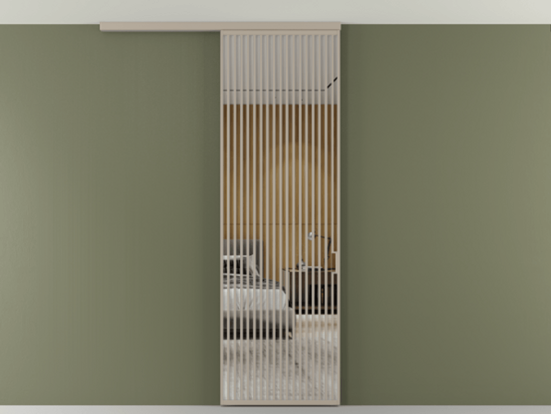 Перегородка Формато вдоль стены на потолок 1 створка АЛПР 040.06 Алюминий бисквитный Двустороннее зеркало, триплекс , триплекс 6 мм Цена 9500 Br | Volhovec