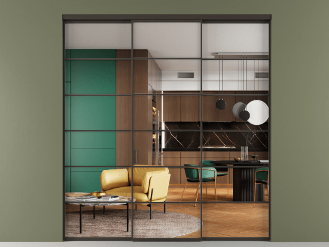 Перегородка Formato внутри проёма 3 створки АЛПР 040.04 Алюминий антрацит Прозрачное стекло "Crystal Vision", калёное Цена 18230 Br | Volhovec