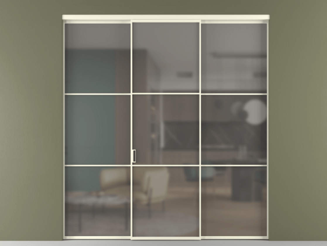 Перегородка Formato внутри проёма 3 створки АЛПР 040.03 Алюминий молочно-белый Сатинированное серое стекло, триплекс Цена 13290 Br | Volhovec