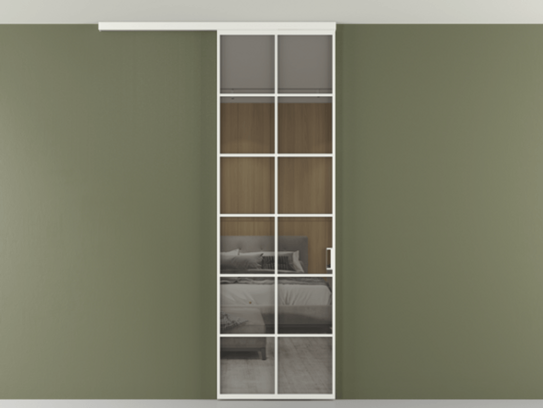 Перегородка Formato вдоль стены на потолок 1 створка АЛПР 040.05 Алюминий светло-серый Рефлективное серое стекло "Stopsol", калёное Цена 7170 Br | Volhovec