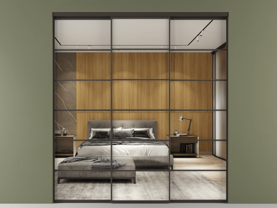 Перегородка Formato внутри проёма 3 створки АЛПР 040.04 Алюминий антрацит Двустороннее зеркало, триплекс , триплекс 6 мм Цена 14290 Br | Volhovec